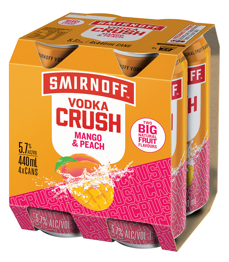 SMIRNOFF CRUSH PEACH MANGO 440ML 4PK