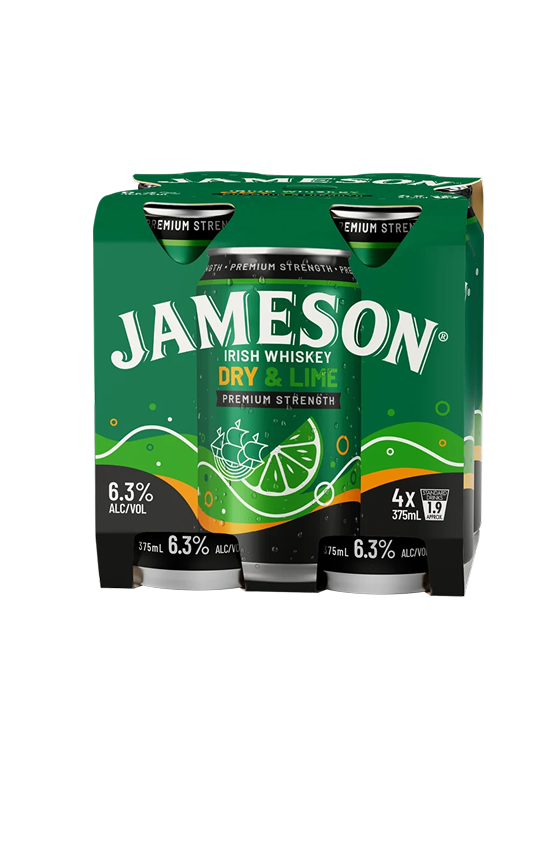 JAMESON DRY & LIME CAN 6.3% 375ML 4PK